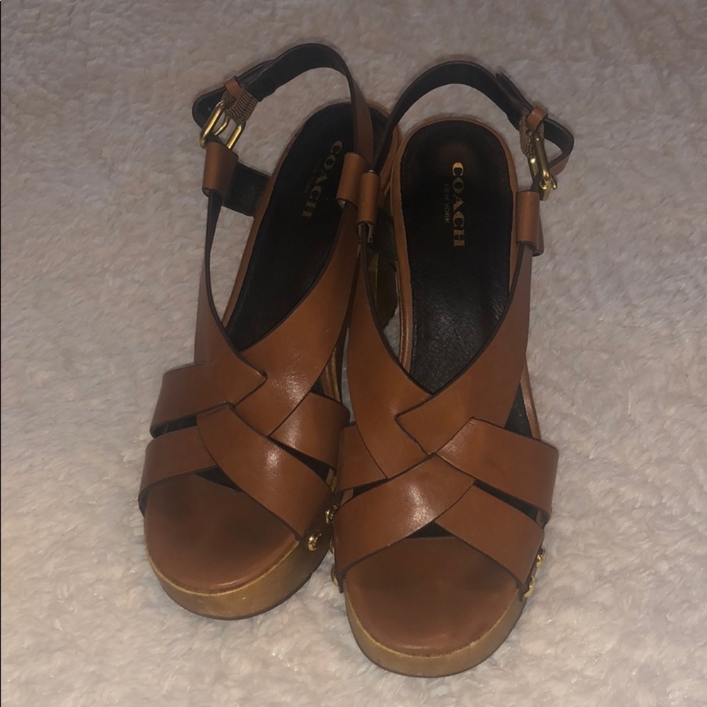 Coach wood chunky heels